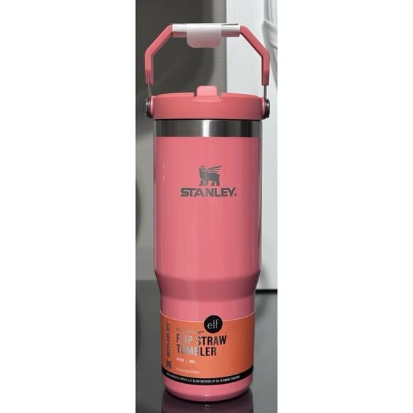 Stanley X e.l.f 30oz Stainless Steel IceFlow Flip Straw Tumbler -CORAL FIXATION - Picture 1 of 4